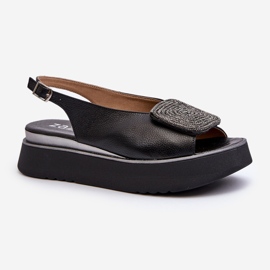 Zazoo 1786 Sandalias de Mujer de Piel con Plataforma y Adorno, Negro 1