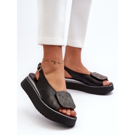 Zazoo 1786 Sandalias de Mujer de Piel con Plataforma y Adorno, Negro 3