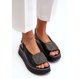 Zazoo 1786 Sandalias de Mujer de Piel con Plataforma y Adorno, Negro 5