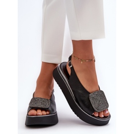 Zazoo 1786 Sandalias de Mujer de Piel con Plataforma y Adorno, Negro 6