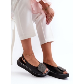 Zazoo 1786 Sandalias de Mujer de Piel con Plataforma y Adorno, Negro 7