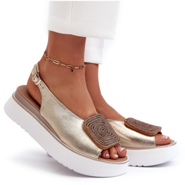 Zazoo 1786 Sandalias de Mujer de Piel con Plataforma y Adorno Dorado 9