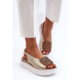 Zazoo 1786 Sandalias de Mujer de Piel con Plataforma y Adorno Dorado 4