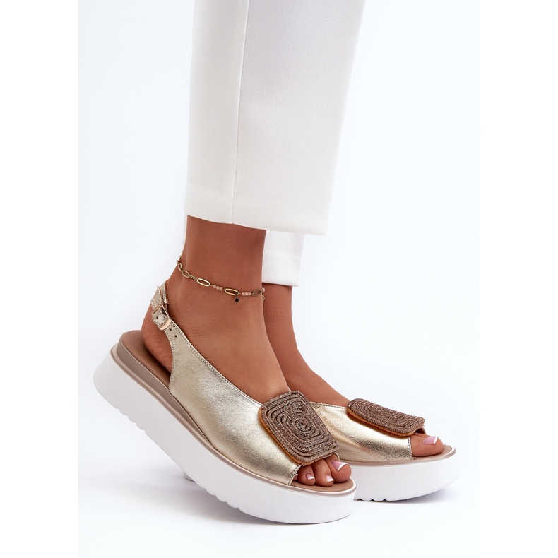 Zazoo 1786 Sandalias de Mujer de Piel con Plataforma y Adorno Dorado 2