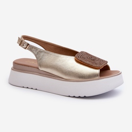 Zazoo 1786 Sandalias de Mujer de Piel con Plataforma y Adorno Dorado 1
