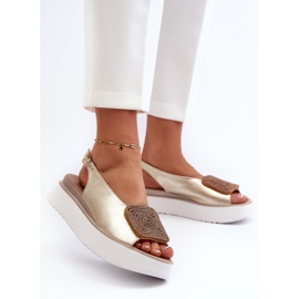 Zazoo 1786 Sandalias de Mujer de Piel con Plataforma y Adorno Dorado 3
