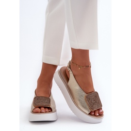 Zazoo 1786 Sandalias de Mujer de Piel con Plataforma y Adorno Dorado 6