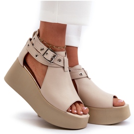 Zazoo 1732 Sandalias con Cuña de Piel, Beige 8