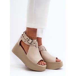 Zazoo 1732 Sandalias con Cuña de Piel, Beige 2