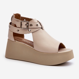 Zazoo 1732 Sandalias con Cuña de Piel, Beige 1
