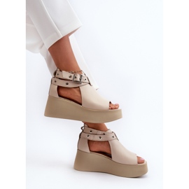 Zazoo 1732 Sandalias con Cuña de Piel, Beige 6
