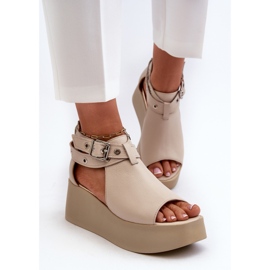 Zazoo 1732 Sandalias con Cuña de Piel, Beige 4