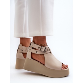 Zazoo 1732 Sandalias con Cuña de Piel, Beige 5