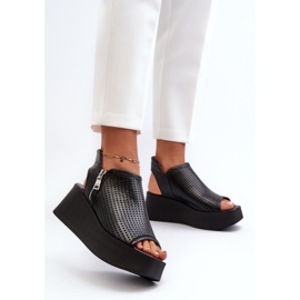 Zazoo 1792 Sandalias De Cuña Caladas De Piel, Negro 3