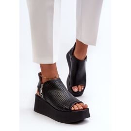 Zazoo 1792 Sandalias De Cuña Caladas De Piel, Negro 4