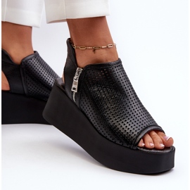 Zazoo 1792 Sandalias De Cuña Caladas De Piel, Negro 5