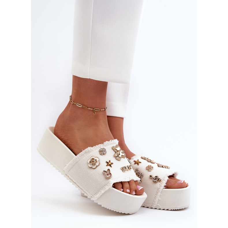 Chanclas De Mujer Con Plataforma Y Pins, Blanco Zranesia 1