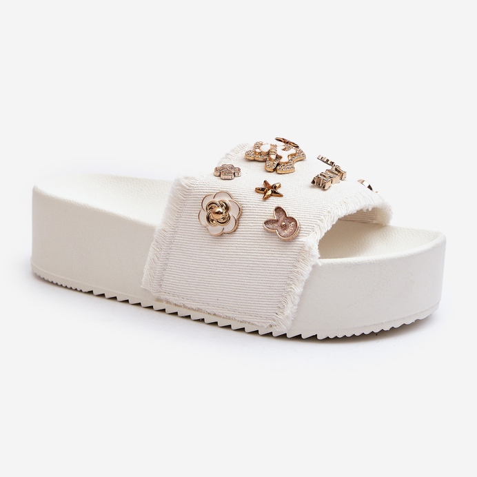 Chanclas De Mujer Con Plataforma Y Pins, Blanco Zranesia 2