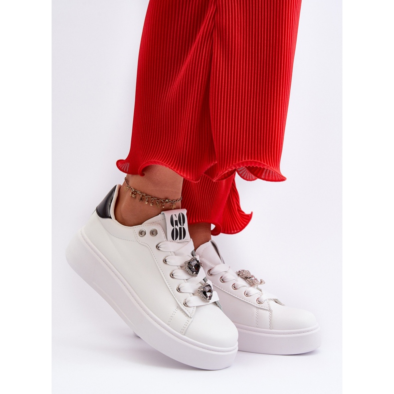 Zapatillas De Mujer Con Plataforma Y Pins De Corazón, Blanco Azamia 2