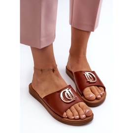 Chanclas de mujer con suela plana y adorno, Marrón Amoonia 3