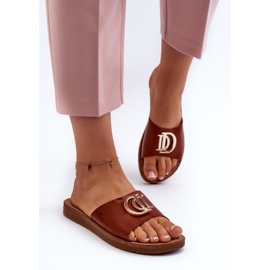 Chanclas de mujer con suela plana y adorno, Marrón Amoonia 2