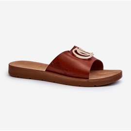 Chanclas de mujer con suela plana y adorno, Marrón Amoonia 1