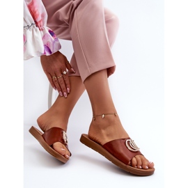 Chanclas de mujer con suela plana y adorno, Marrón Amoonia 5