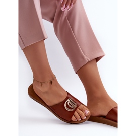 Chanclas de mujer con suela plana y adorno, Marrón Amoonia 4