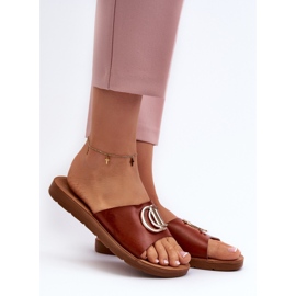 Chanclas de mujer con suela plana y adorno, Marrón Amoonia 6