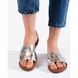 Chanclas de mujer planas plateadas plata 1