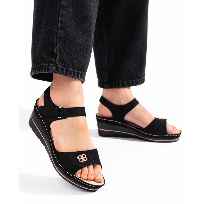 Sandalias de cuña de ante negras negro 1