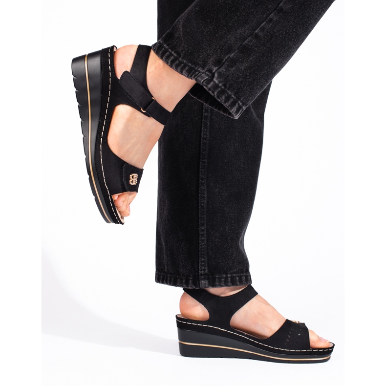 Sandalias de cuña de ante negras negro 2