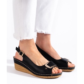 Sandalias alpargatas cuña baja negras negro 2