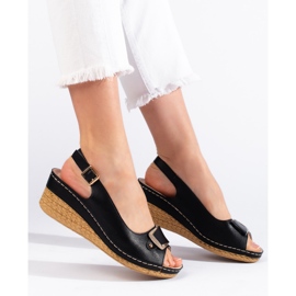 Sandalias alpargatas cuña baja negras negro 1