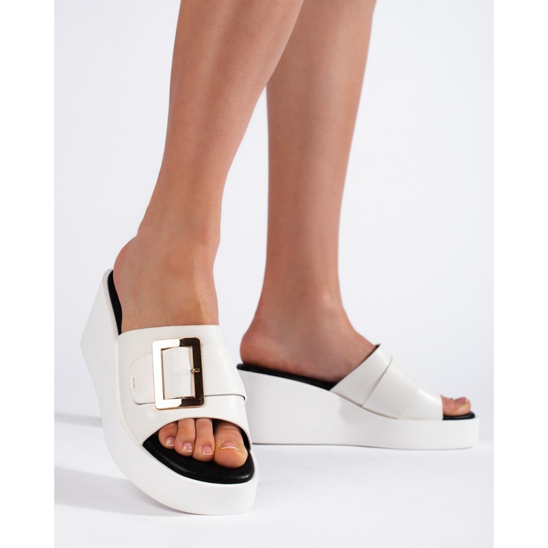 Sandalias cuña mujer blancas blanco 1
