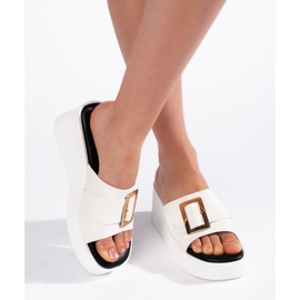 Sandalias cuña mujer blancas blanco 3
