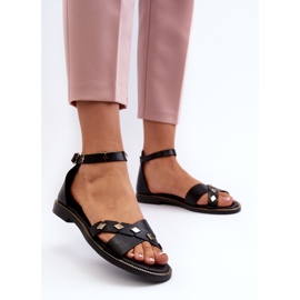 Zazoo 40378 Sandalias Planas Mujer Piel, Negro 3