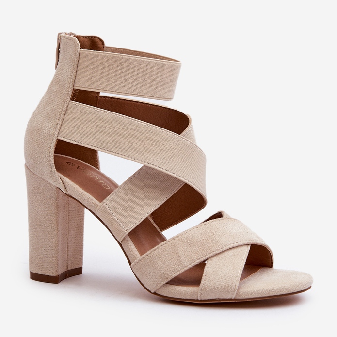 Sandalias Mujer Tacón Alto Con Tiras Beige Obissa 1