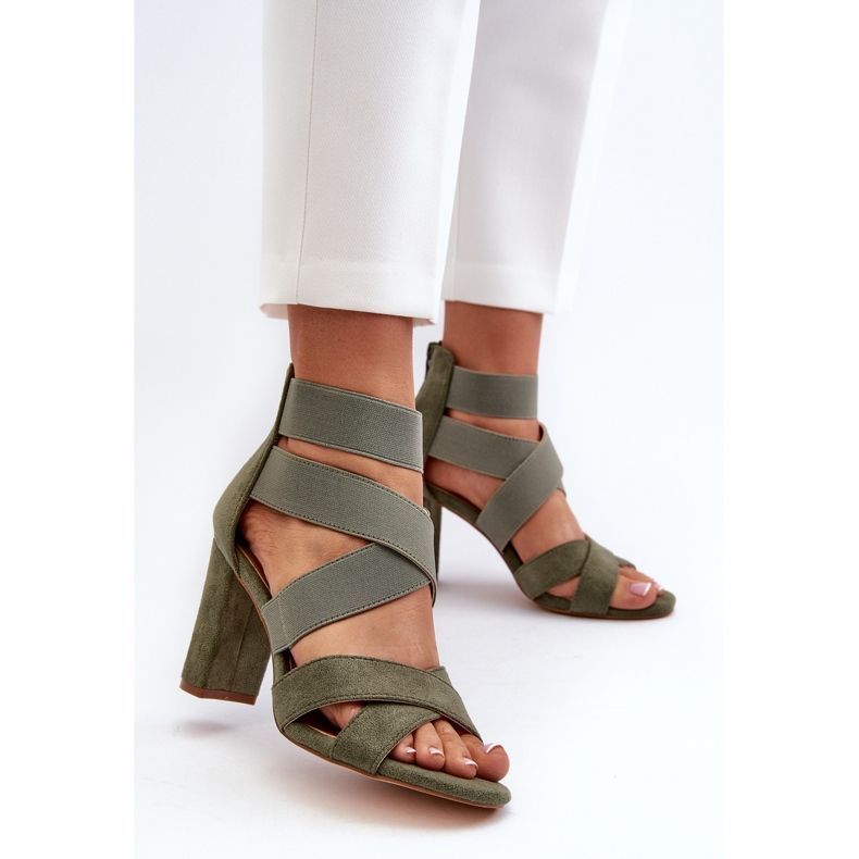 Sandalias De Mujer De Tacón Alto Con Tiras, Obissa Verde 2 Sandalias De Mujer De Tacón Alto Con Tiras, Obissa Verde 2