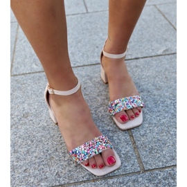 Sandalias de tacón con piedras Ghuson de colores beige 1