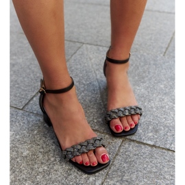 Sandalias con plantilla de piel y pedrería Shamsa negro 1