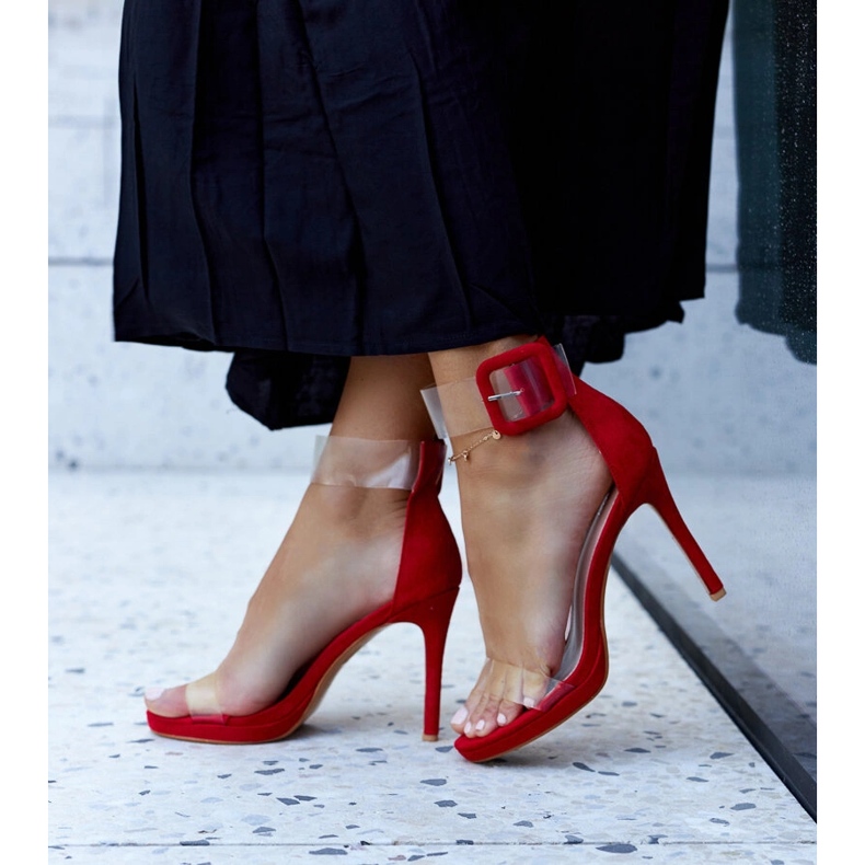 Sandalias Janan de tacón alto con parte superior transparente rojo 2