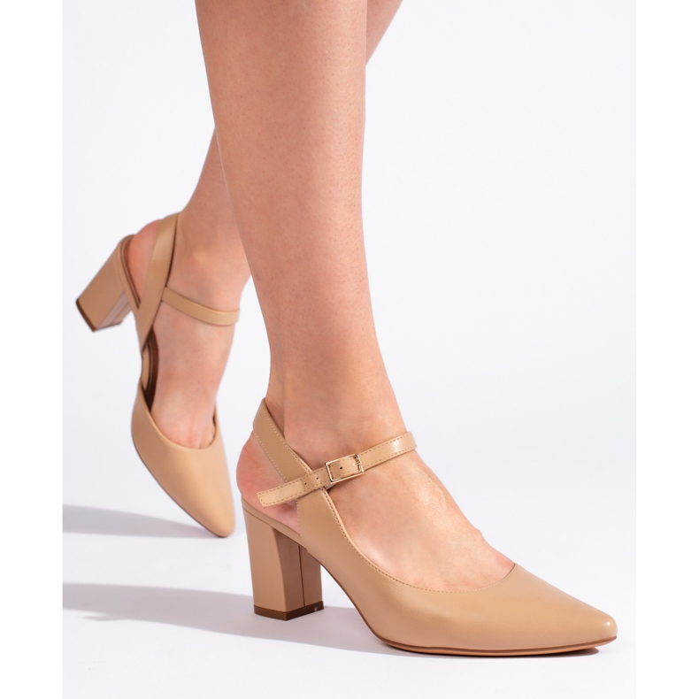 Elegantes zapatos de tacón beige para mujer de Sergio Leone 1