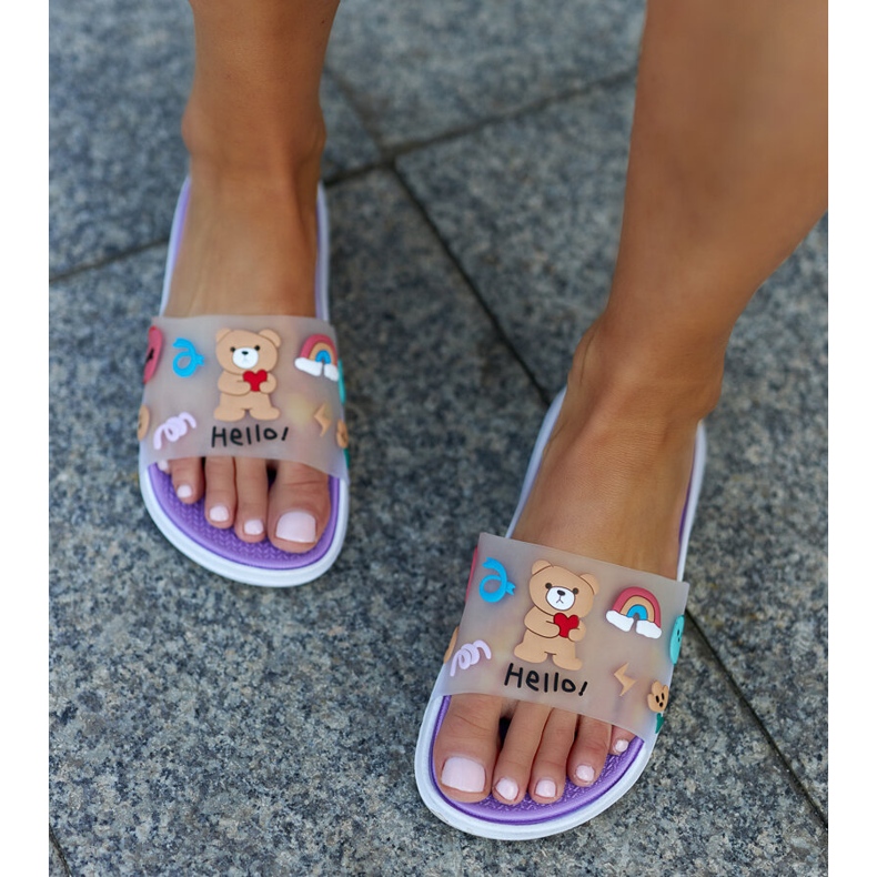 Pantuflas Diaspa moradas con parte superior de goma violeta 1