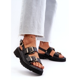 Sandalias de Mujer con Hebillas, Piel Ecológica, Negro 3