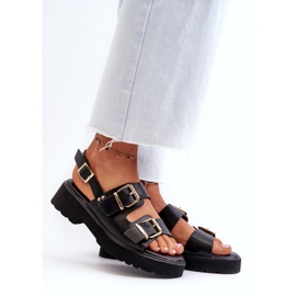 Sandalias de Mujer con Hebillas, Piel Ecológica, Negro 2