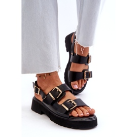 Sandalias de Mujer con Hebillas, Piel Ecológica, Negro 4