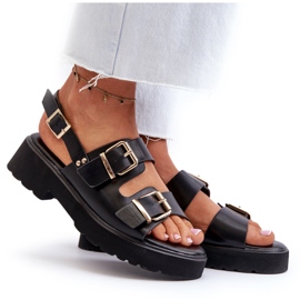 Sandalias de Mujer con Hebillas, Piel Ecológica, Negro 9