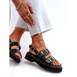 Sandalias de Mujer con Hebillas, Piel Ecológica, Negro 7