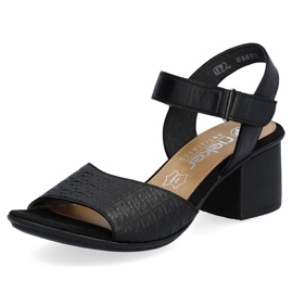 Sandalias de mujer cómodas de piel con tacón y velcro, negro Rieker 64693-00 13
